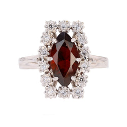 "Entourage" Ring in White Gold, Garnet, and Diamonds