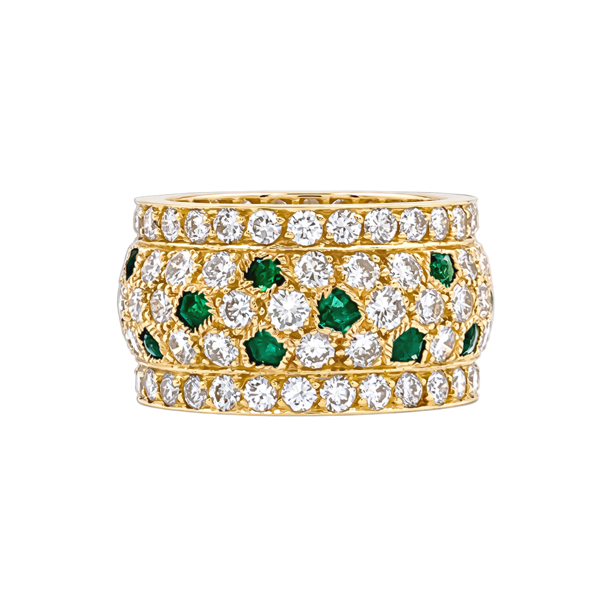 CARTIER "Nigeria" Band Ring in yellow gold, emeralds, and diamonds