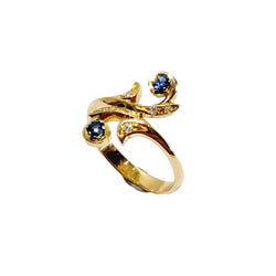 Bague Toi & Moi en or jaune, saphirs et diamants