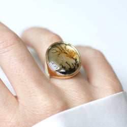 Antique Dendritic Agate Signet Ring in Yellow Gold, 19th century, 1815