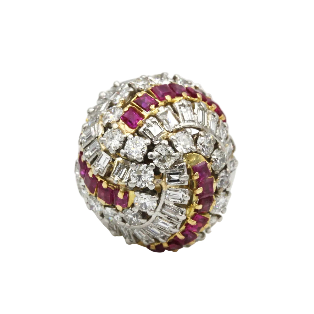 "Dôme" Ring in yellow gold, platinum, rubies, and diamonds