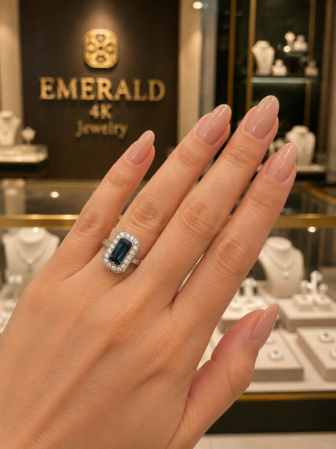 "Entourage" Ring in White Gold, Topaz, and Diamonds