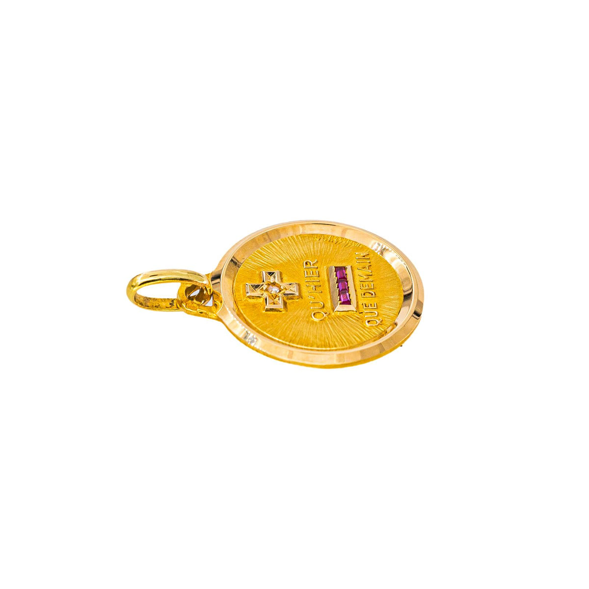 Augis Religious Pendant: "Medal of Love" in Yellow gold with a Diamond