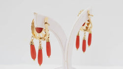 Yellow Gold and Coral Drop Earrings