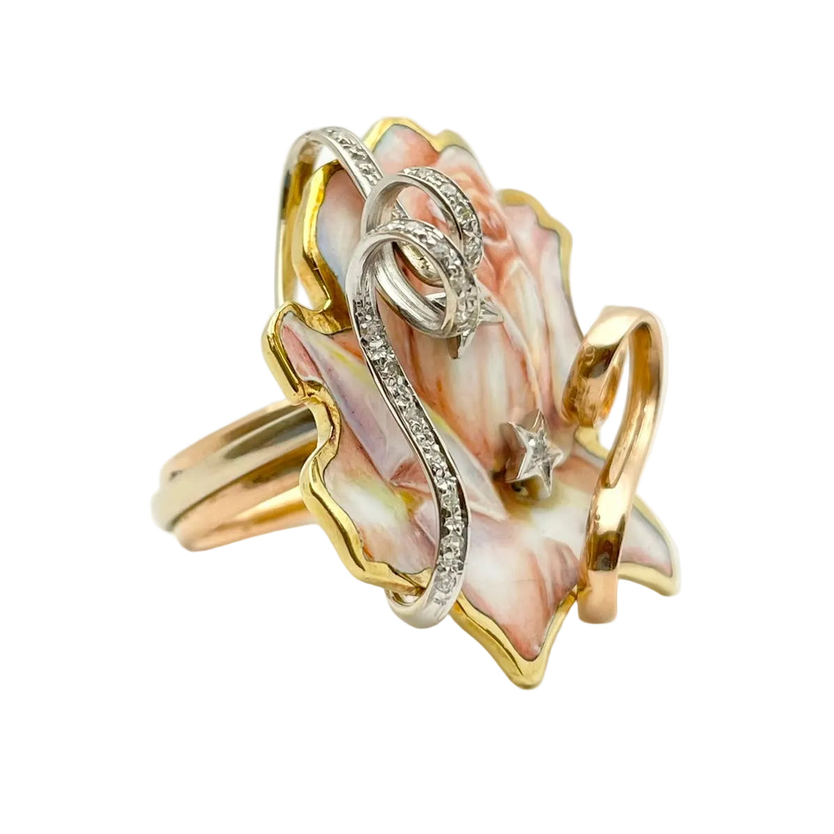RIVALTA Cocktail Ring in white gold, yellow gold, rose gold, Enamel, and Diamonds