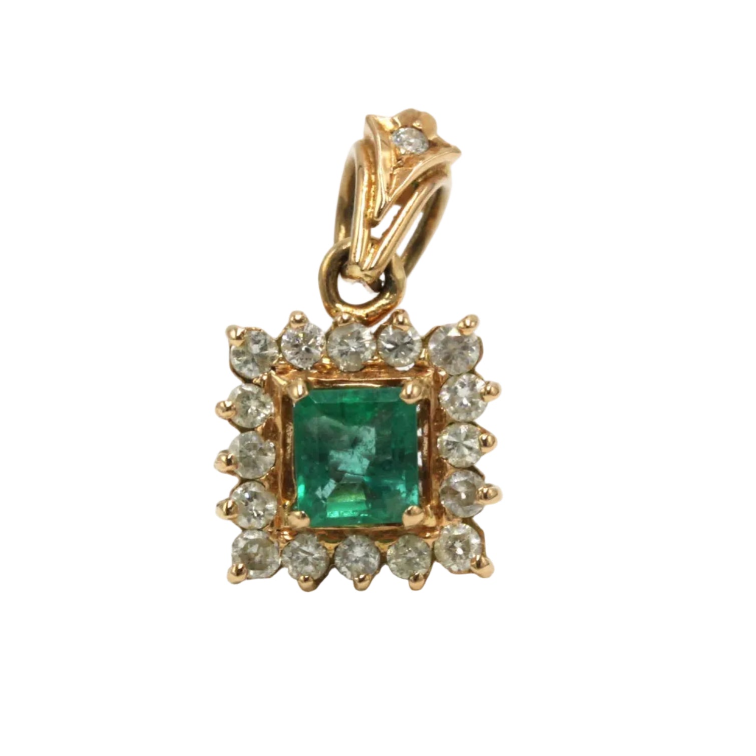 Yellow gold pendant with emeralds and diamonds