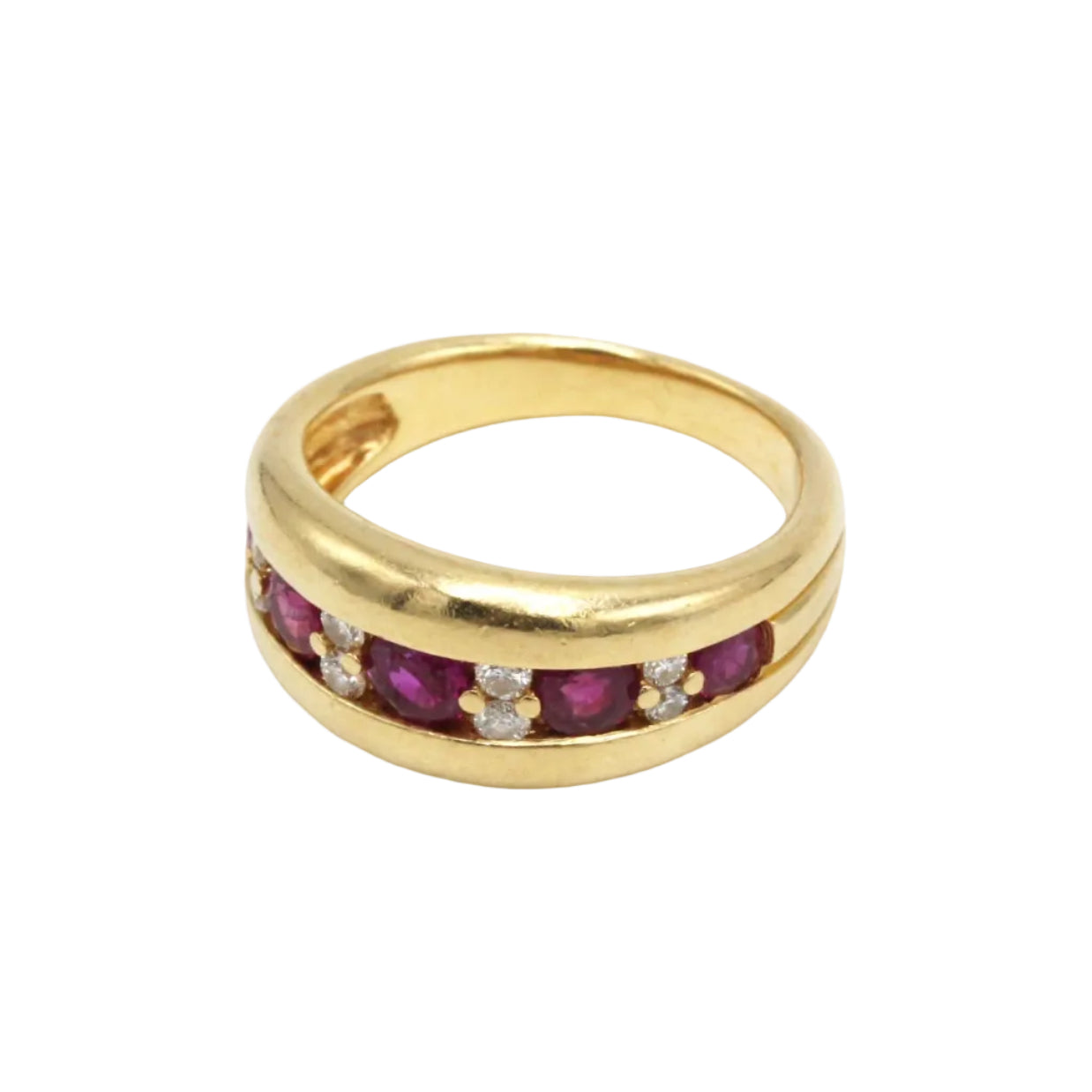Band Ring in Yellow Gold, Rubies, and Diamonds