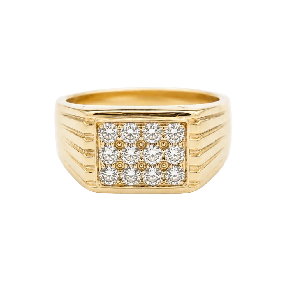 Yellow Gold Signet Ring with Diamonds
