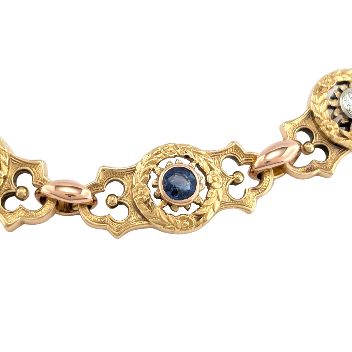 Yellow Gold Link Bracelet with Sapphires and Diamonds