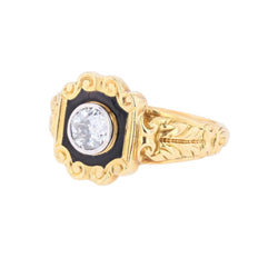 Bague en or jaune, émail et diamant