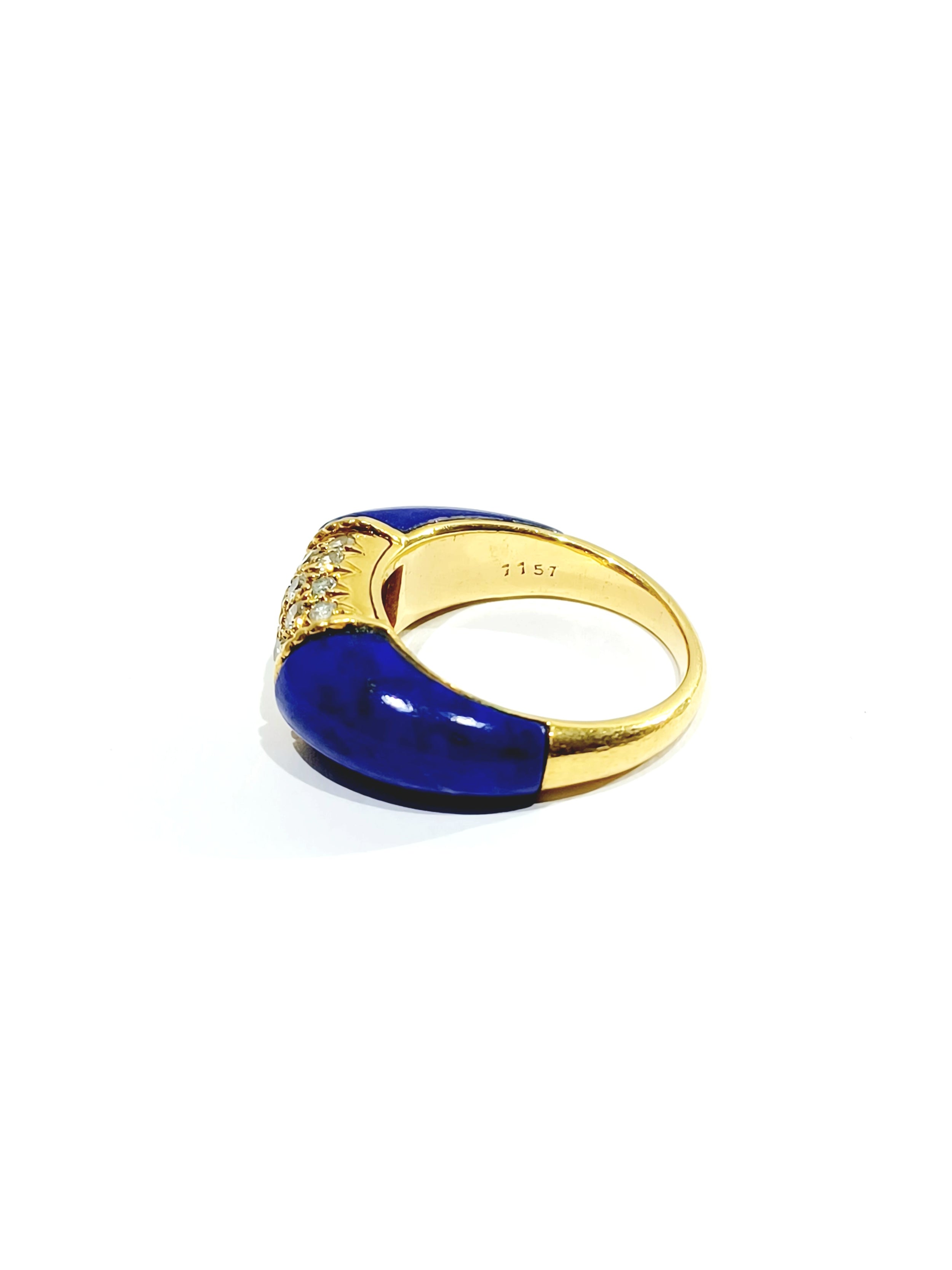 Yellow Gold Bangle Ring with Lapis lazuli and Diamonds