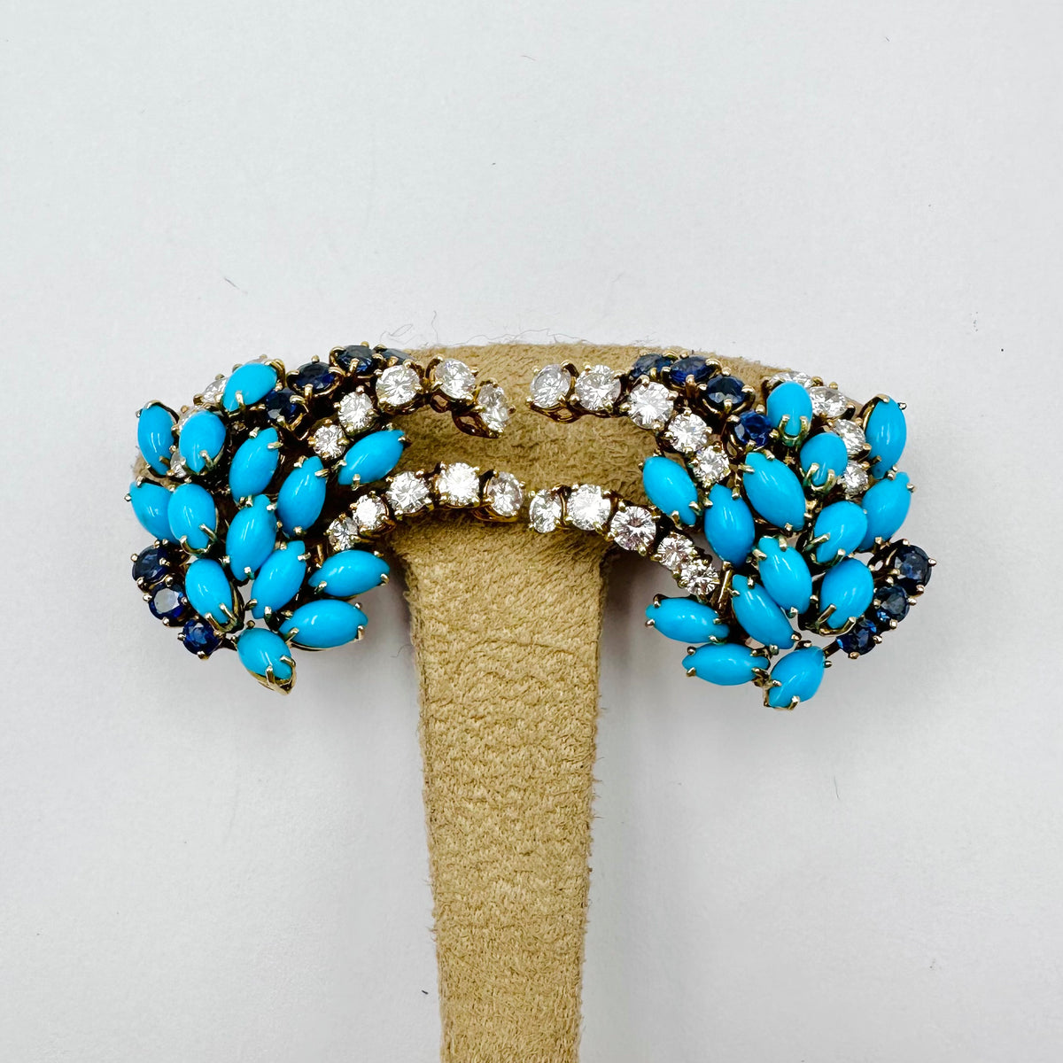 BOUCHERON Yellow Gold Clip-On Earrings with Turquoises, Sapphires, and Diamonds