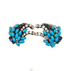 Earrings Clips BOUCHERON yellow gold, turquoise, sapphires and diamonds