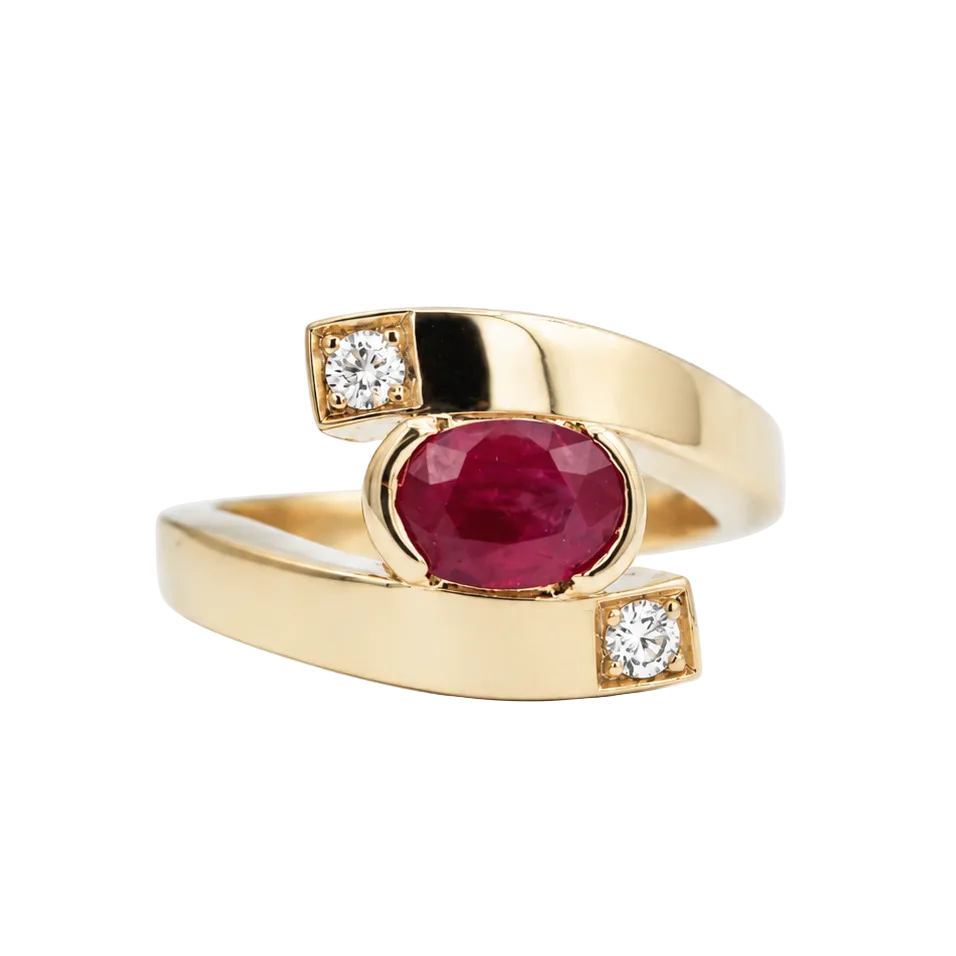 "Toi & Moi" Ring in Yellow Gold, Rubies, and Diamonds