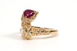 Bague Toi & Moi en or jaune, rubis et diamants