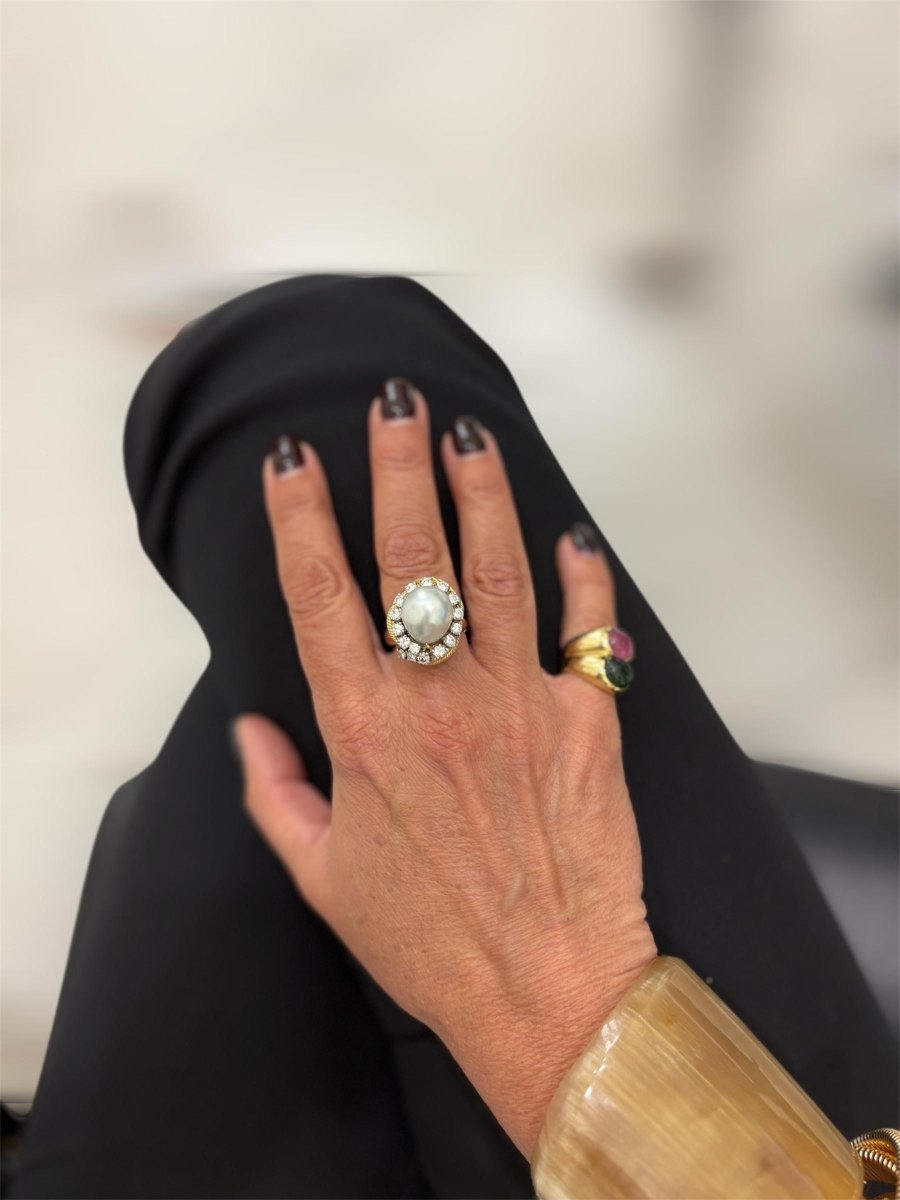 David Webb Yellow Gold South Sea Pearl Diamond Turban Ring - Castafiore