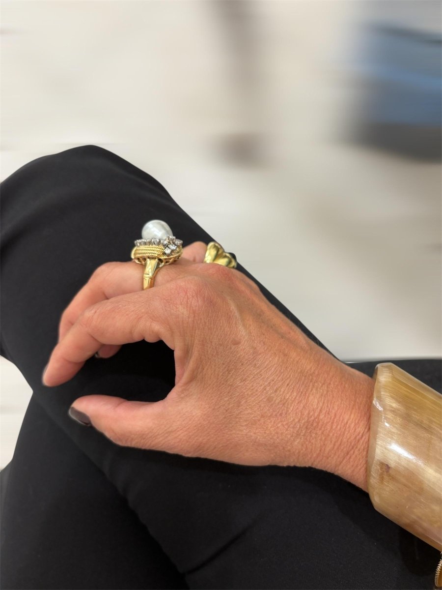 David Webb Yellow Gold South Sea Pearl Diamond Turban Ring - Castafiore