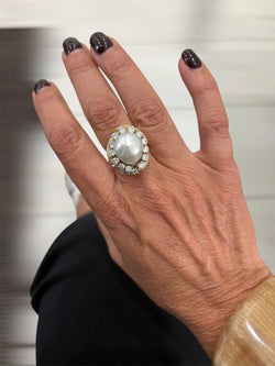 David Webb Yellow Gold South Sea Pearl Diamond Turban Ring - Castafiore