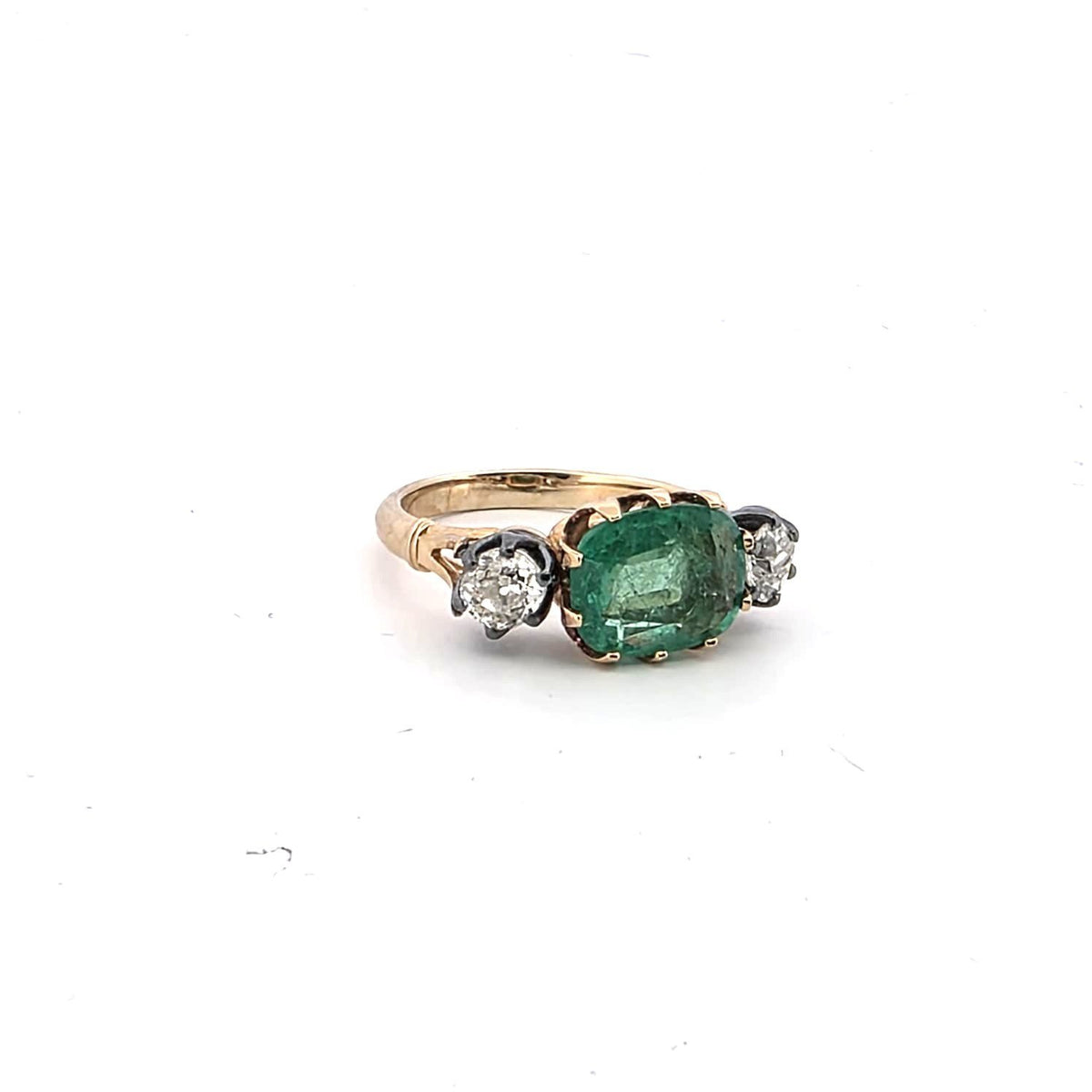 Bague Trilogie en or jaune, émeraude et diamants