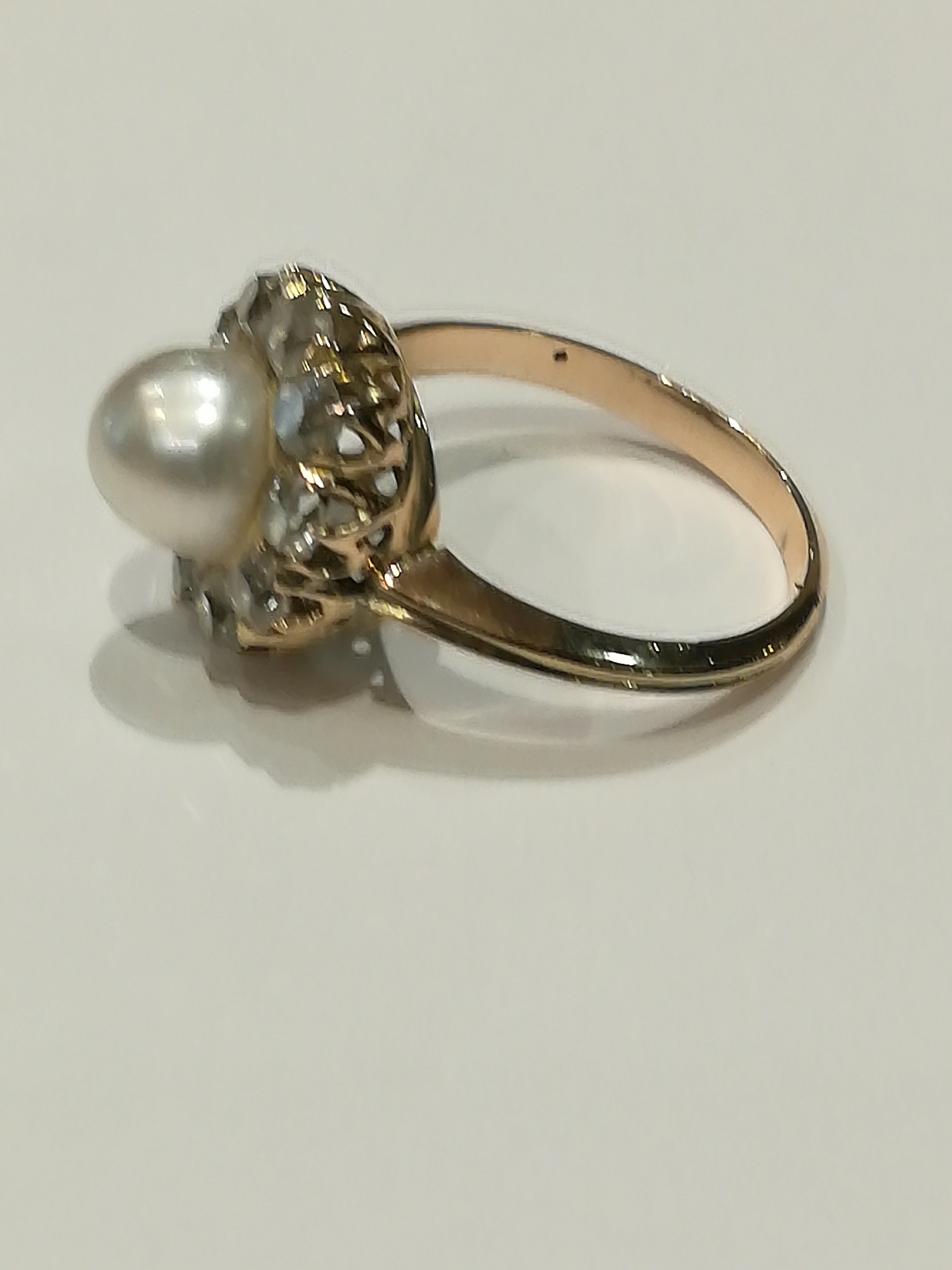 Ring Antique in rose gold, Fine Pearl and diamonds