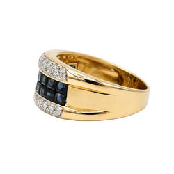 Yellow Gold Band Ring with Sapphires and Diamonds