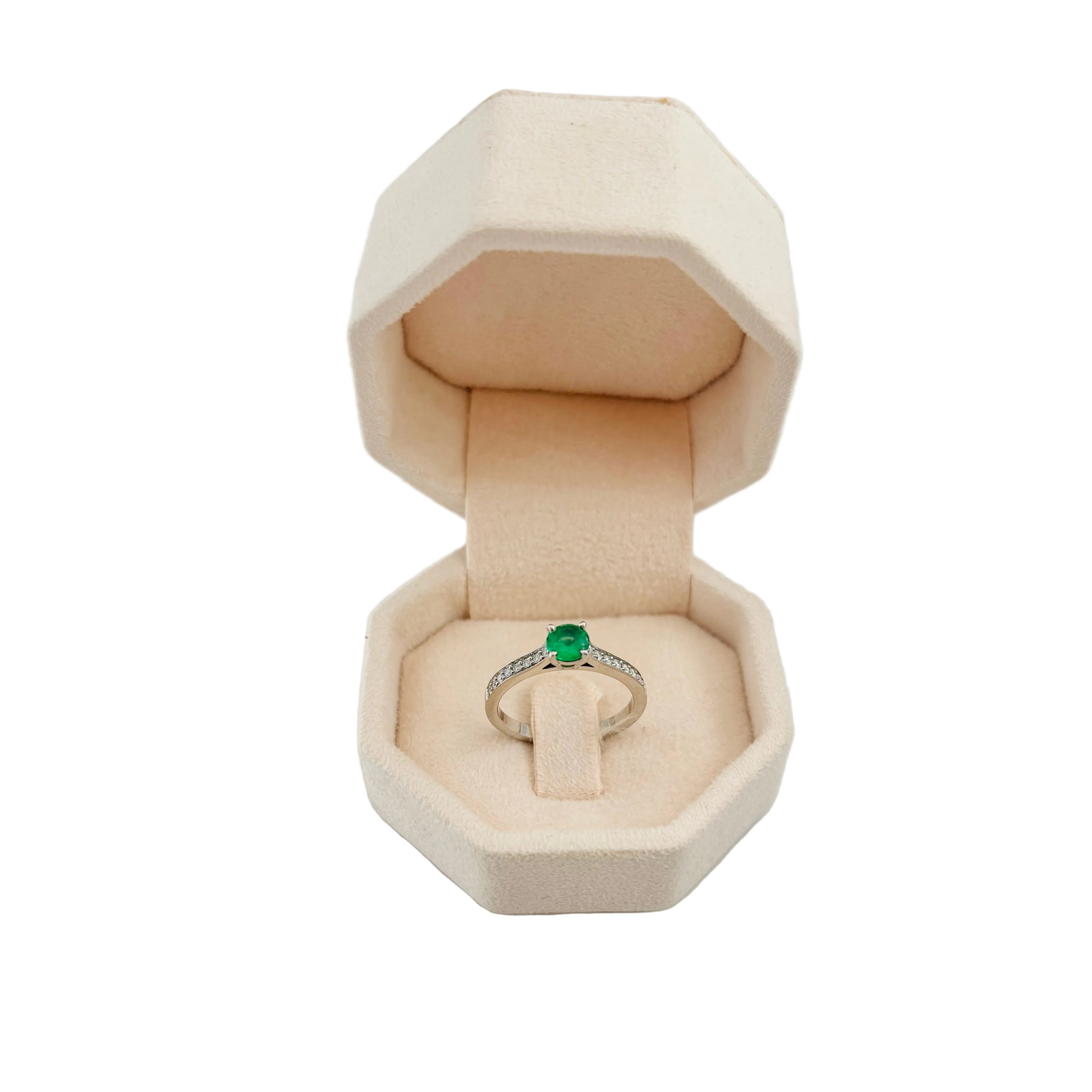 GEMMYO "Little Lady Pave" Solitaire Ring in Platinum, Emerald, and Diamonds