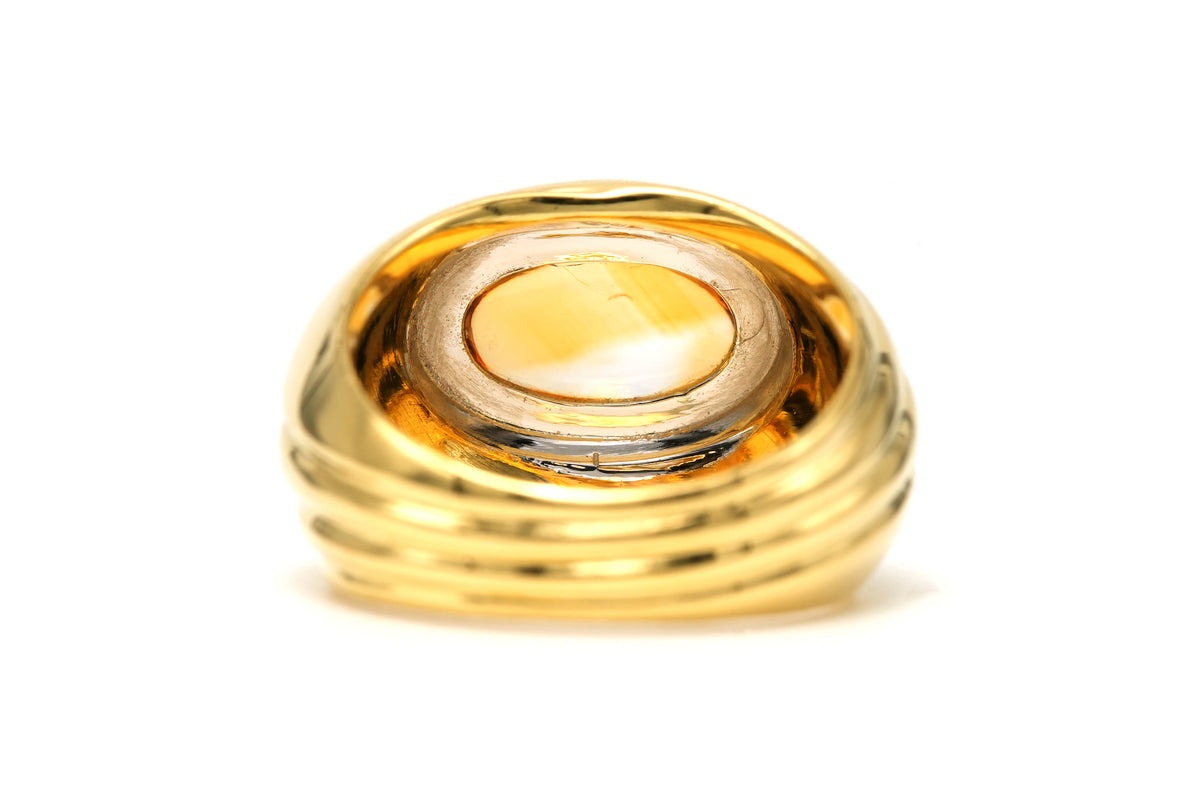 White Gold, Yellow Gold, and Citrine Bangle Ring