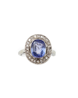 Entourage Ring in white gold, Platinum, Sapphire, and Diamonds