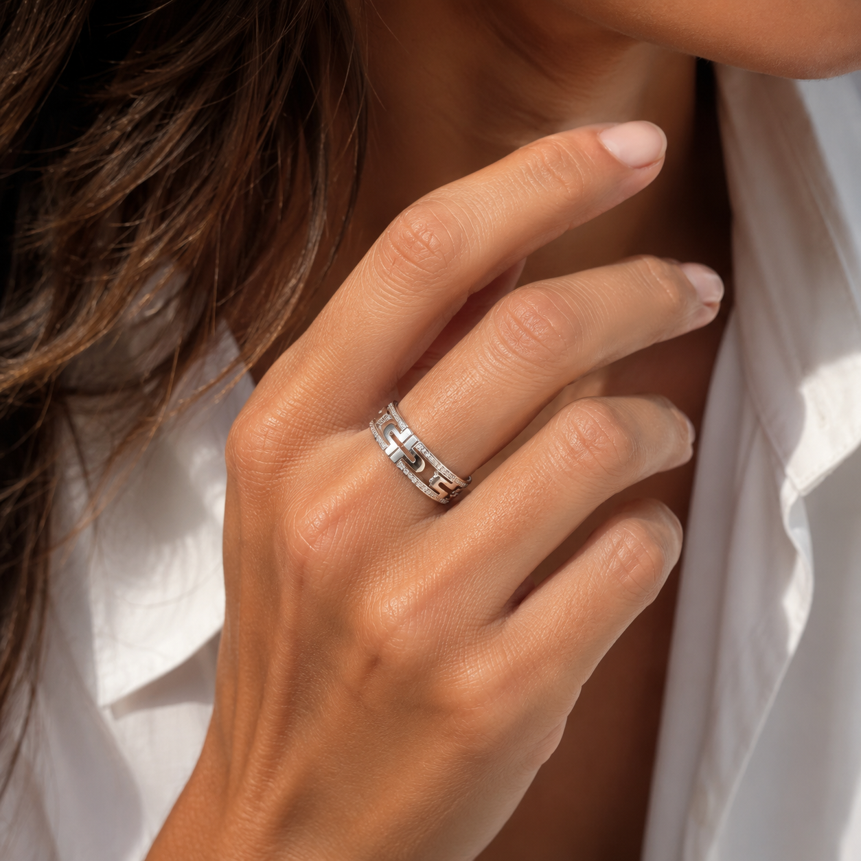BULGARI "Parentesi" Pave Ring in White Gold and Diamonds