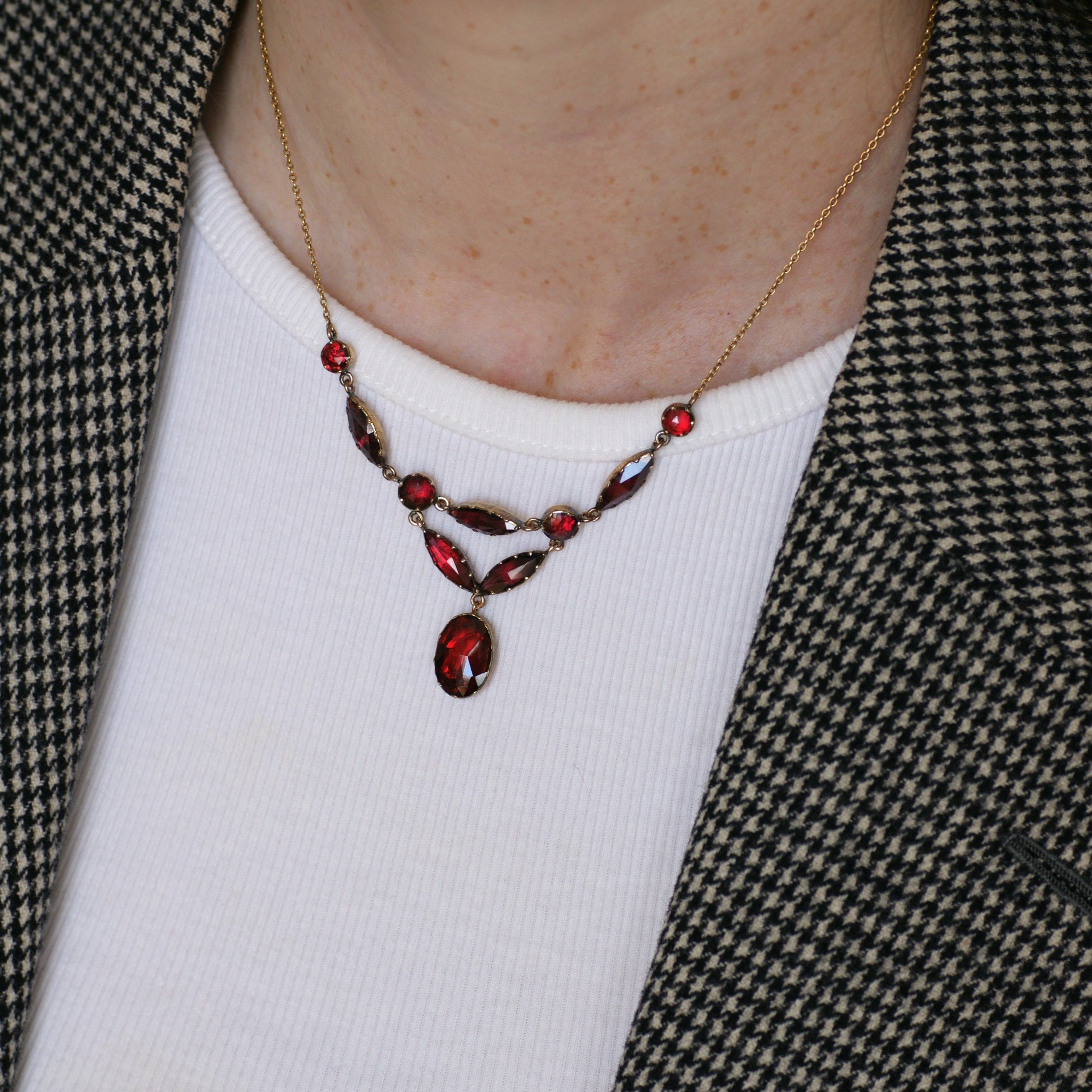 Yellow gold, Rose gold and Garnet Drapery Necklace
