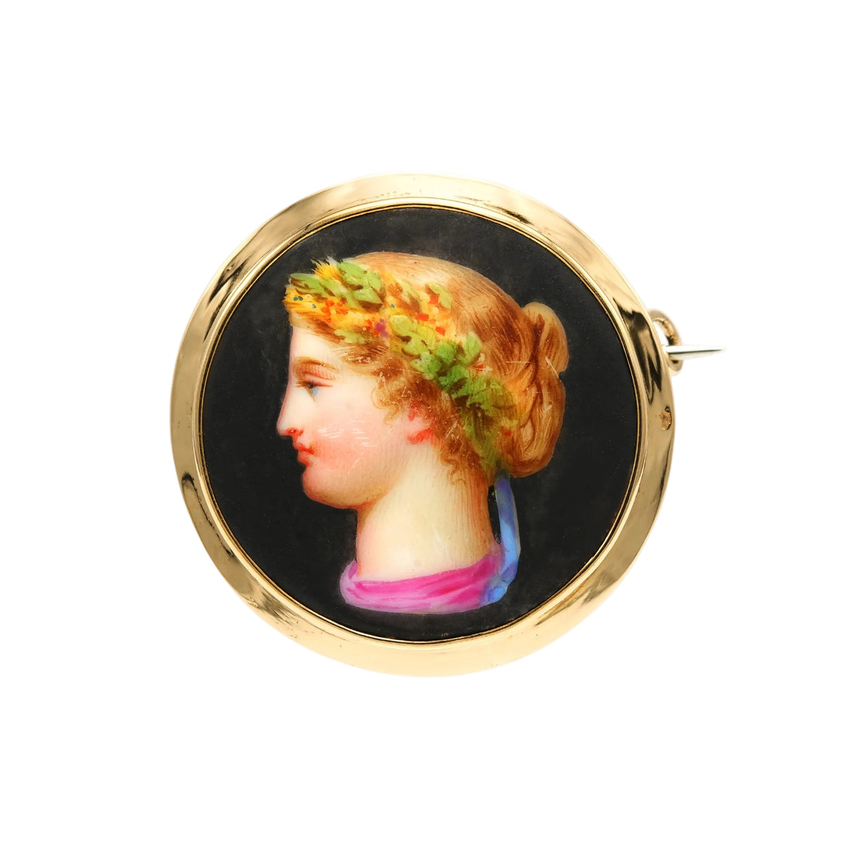 Yellow Gold and Porcelain Brooch