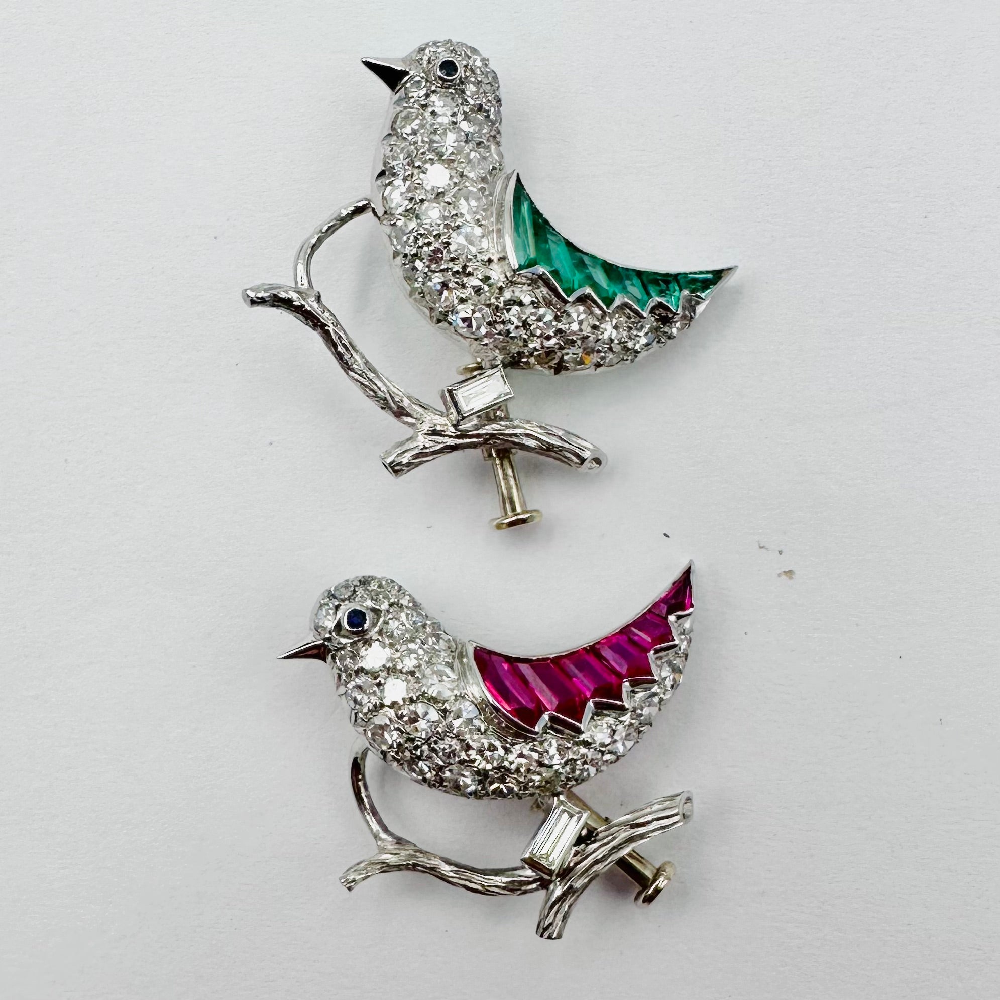 Two "Bird" Brooches in White gold and Platinum