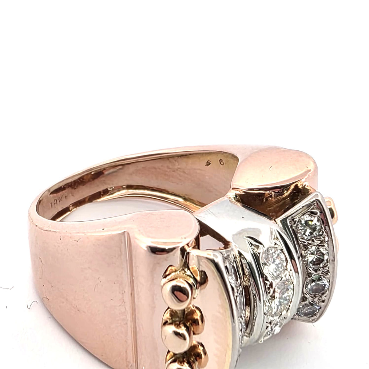 Tank Ring in White Gold, Rose Gold, and Diamonds