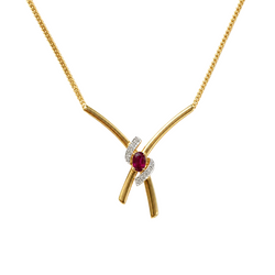 Yellow Gold Curb Chain Necklace with Rubies and Diamonds