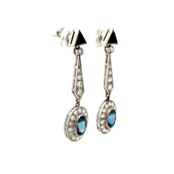 Boucles d'oreilles Pendantes en platine, onyx, saphirs et diamants