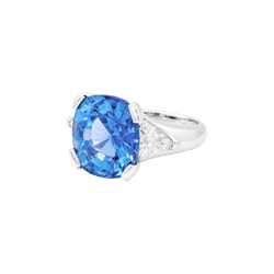 Trilogy Ring in Platinum, Sapphire, and Diamonds
