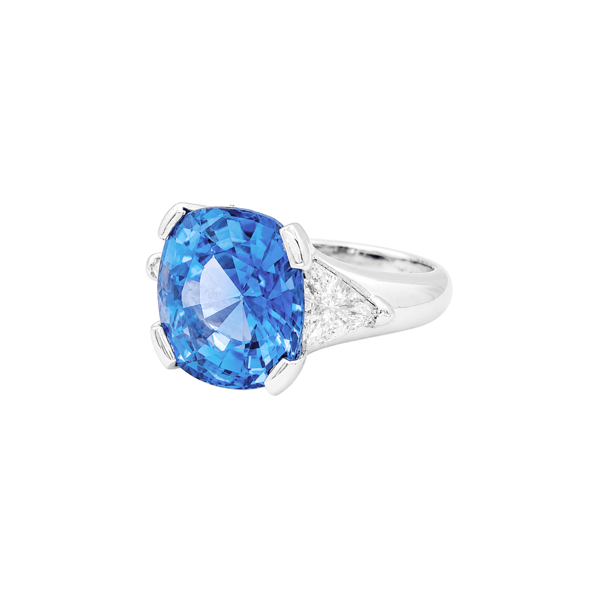 Trilogy Ring in Platinum, Sapphire, and Diamonds