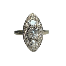 18K Gold Marquise Ring with Diamonds (Size 47)