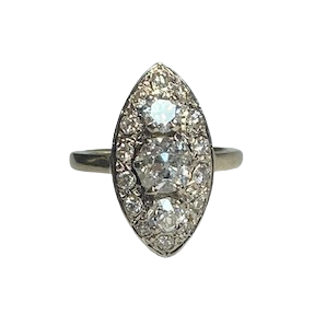18K Gold Marquise Ring with Diamonds (Size 47)