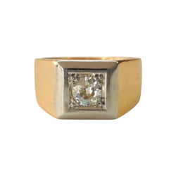Signet Ring in Yellow Gold, Platinum, and Diamond