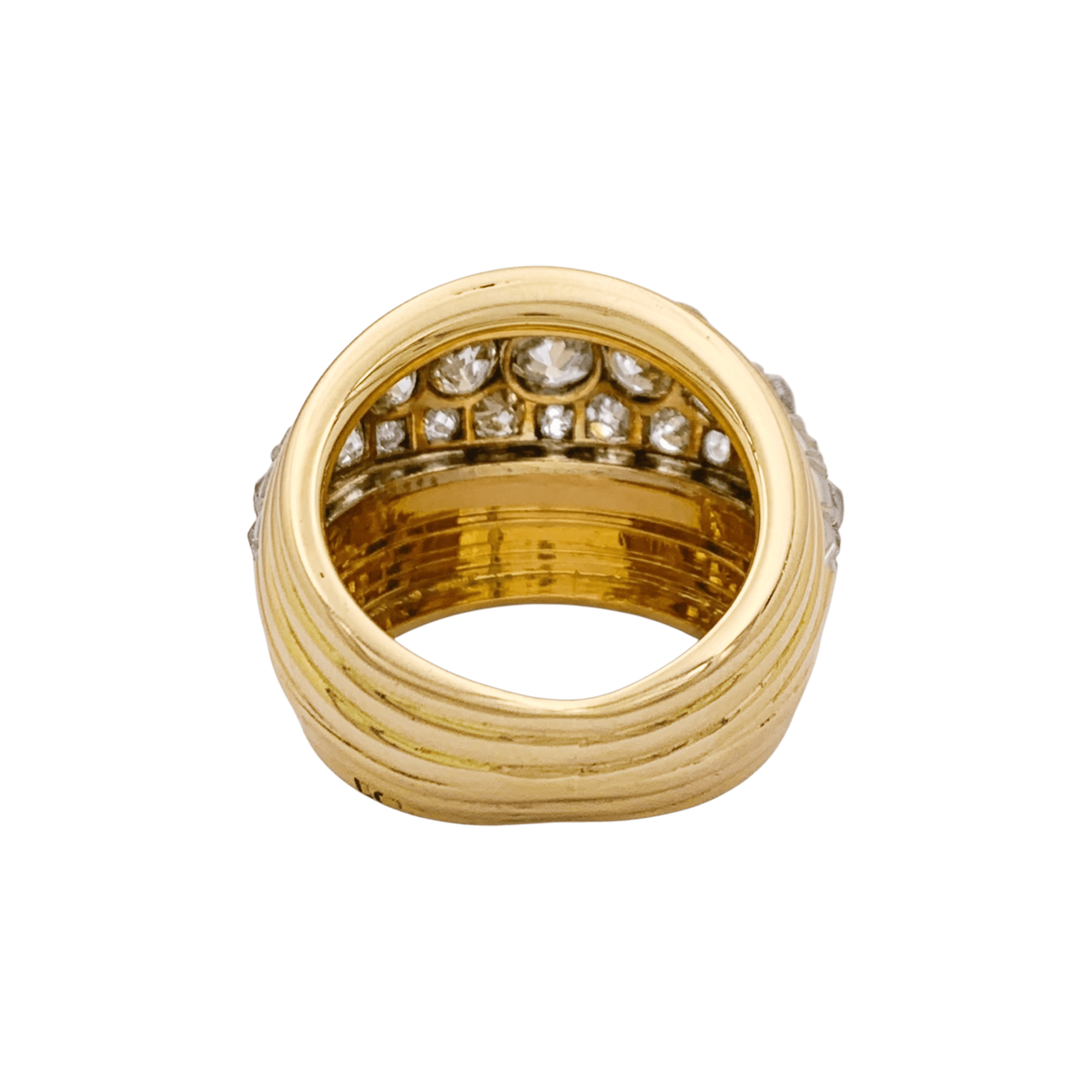 Bague vintage or rose, platine et diamants taille ancienne.