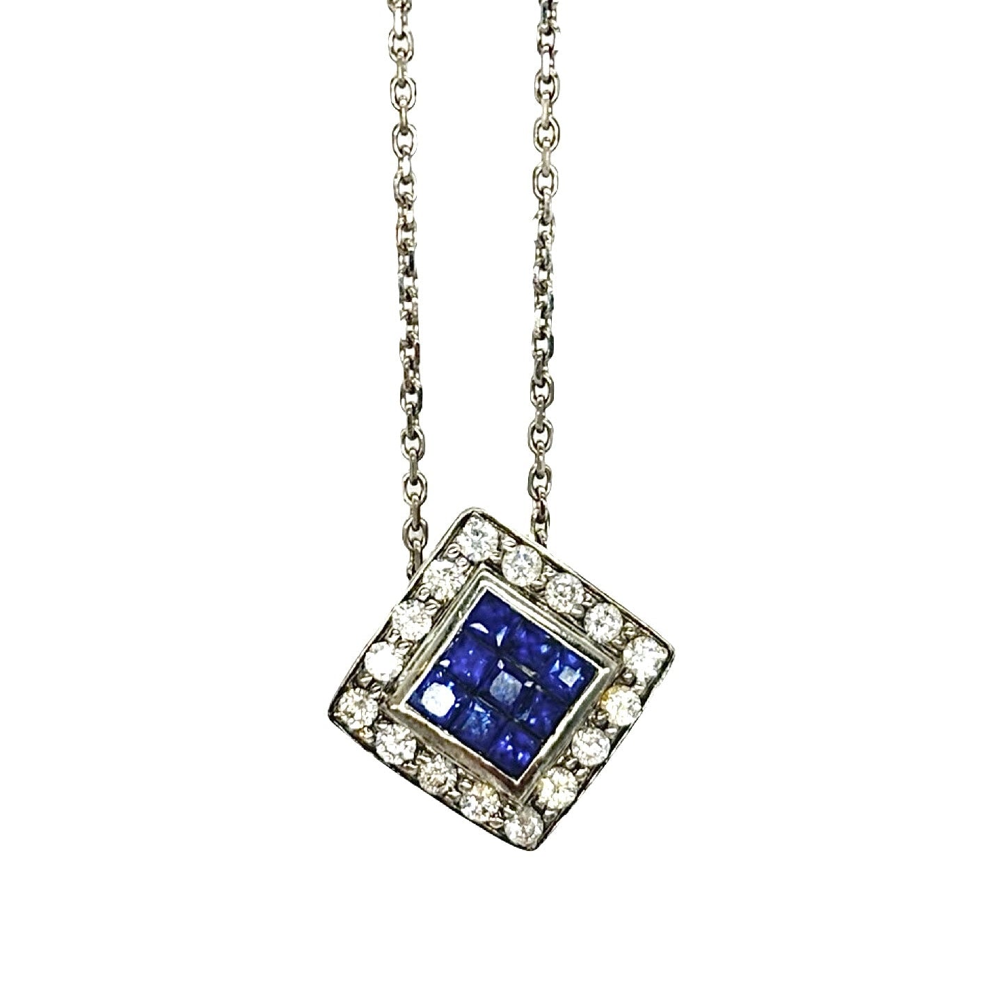 Collier Pendentif en or blanc, saphirs et diamants
