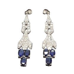 Platinum Drop Earrings with Sapphires and Diamonds