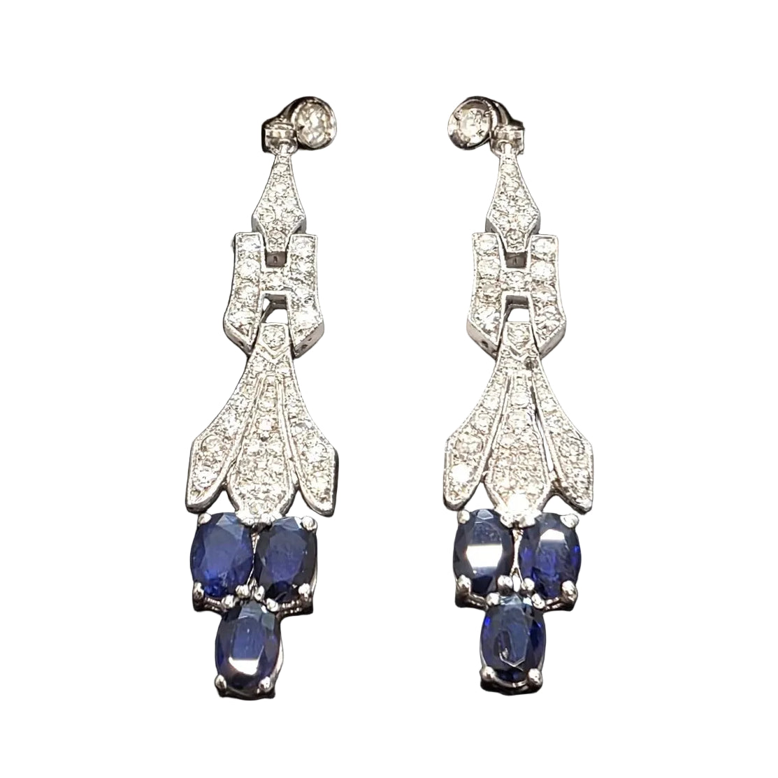 Platinum Drop Earrings with Sapphires and Diamonds