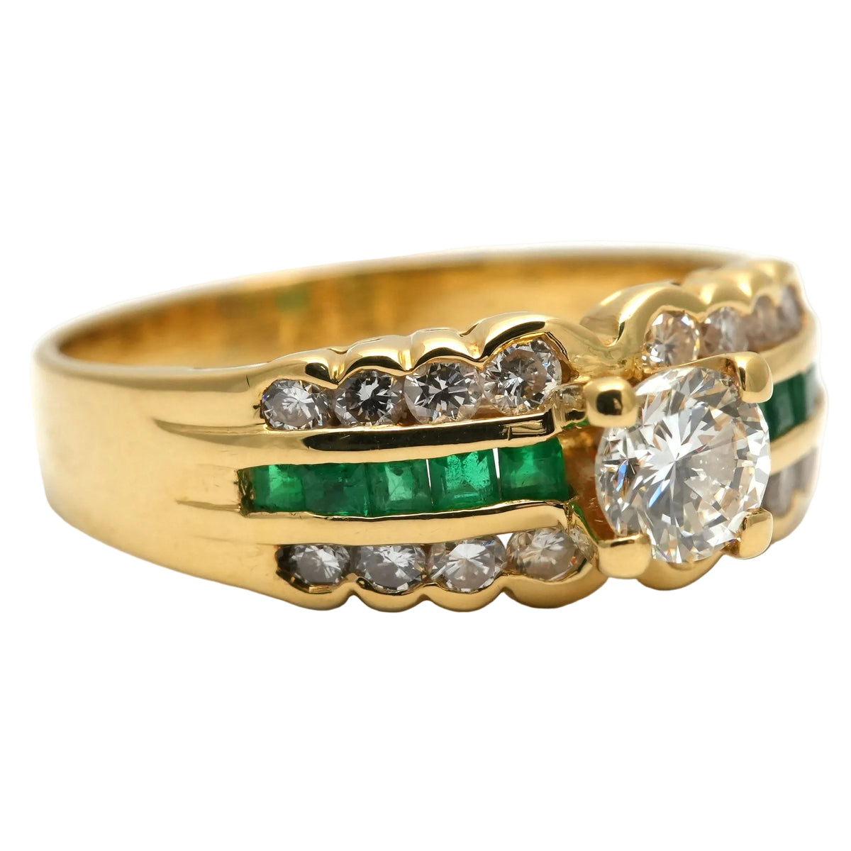 Band Ring in Yellow Gold, Emeralds, and Diamonds