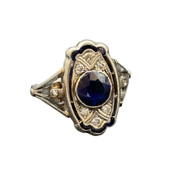 Platinum, Sapphire, and Diamond Ring
