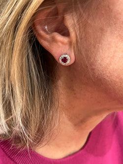 White Gold, Ruby, and Diamond Earrings