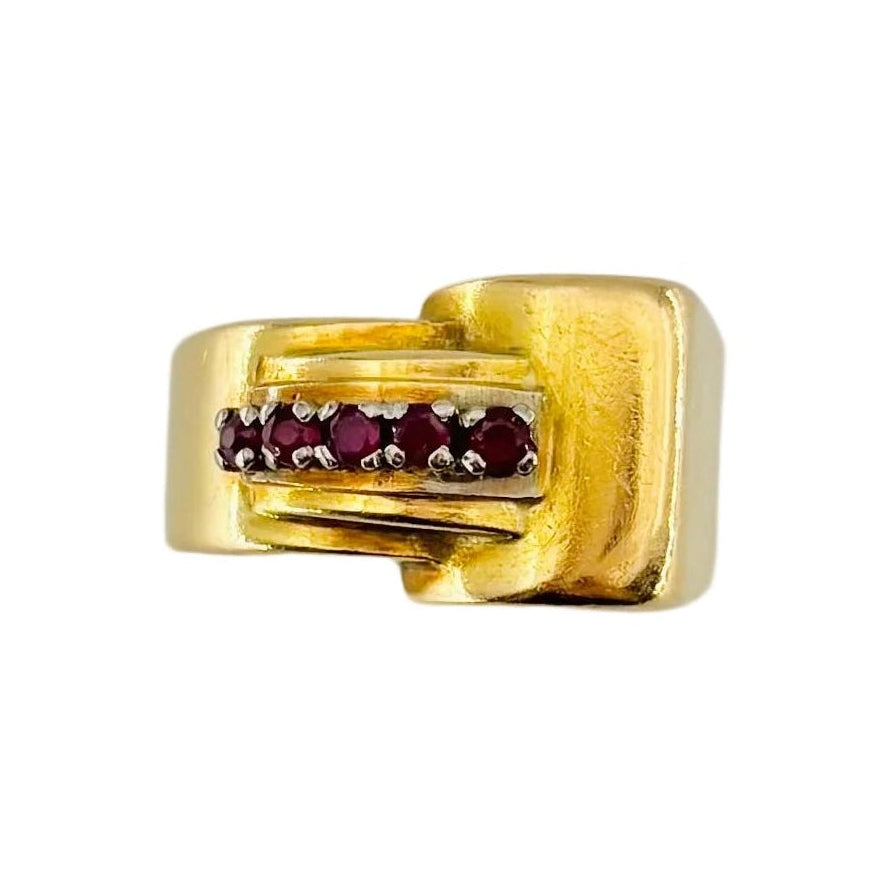 Yellow Gold and Ruby Tank Ring