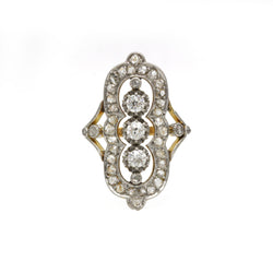 Bague Marquise en or jaune, platine, et diamants