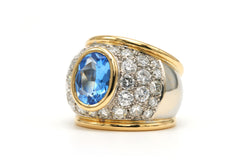 Bague Cocktail en or blanc, or jaune, topaze et diamants